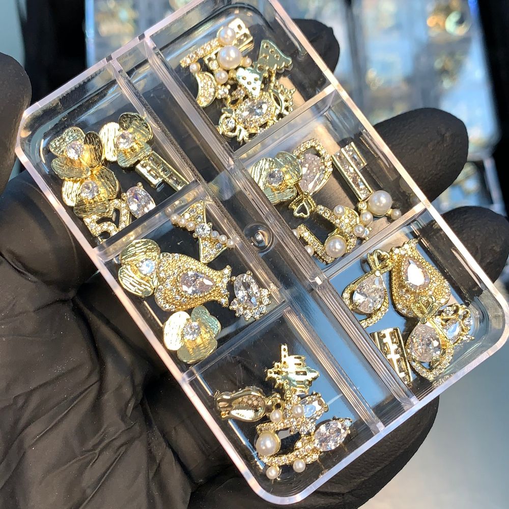 gold nail charms random shapes pack - 13