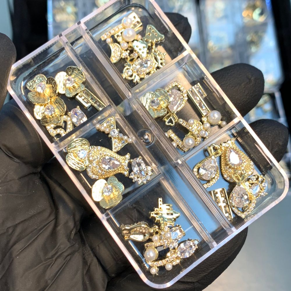 gold nail charms random shapes pack - 3